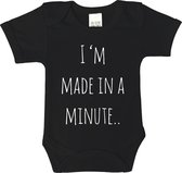 Romper - I'm made in a minute - maat 62 - korte mouwen - baby - baby kleding jongens - baby kleding meisje - rompertjes baby - rompertjes baby met tekst - kraamcadeau meisje - kraa