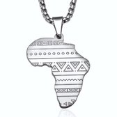 ICYBOY 18K Afrikaans Ketting met Afrika Map Pendant Verguld Zilver [SILVER-PLATED] [ICED OUT] [24 INCH - 60CM] - Gold Plating African Punk Style Africa Map Necklace