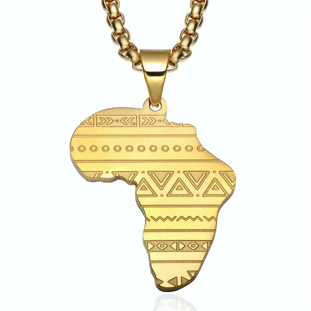 ICYBOY 18K Afrikaans Ketting met Afrika Map Pendant Verguld Goud [GOLD-PLATED] [ICED OUT] [24 INCH - 60CM] - Gold Plating African Punk Style Africa Map Necklace