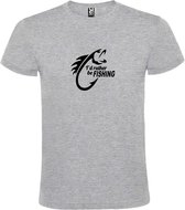 Grijs  T shirt met  " I'd rather be Fishing / ik ga liever vissen " print Zwart size XXL