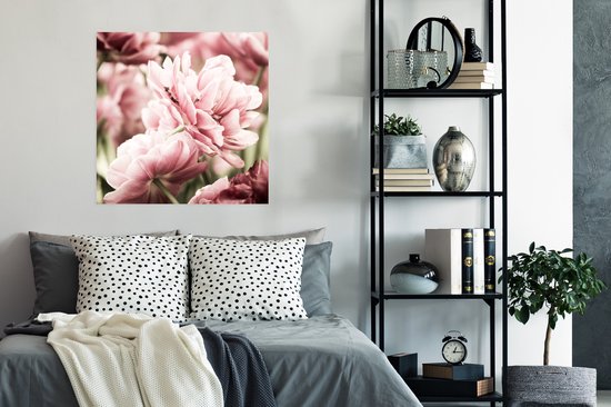 Affiche Le soleil brille sur ces tulipes rose clair - 75x75 cm