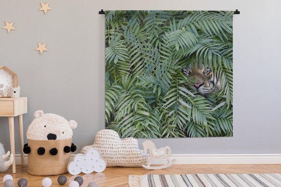 Tapisserie - Toile Murale - Tigre - Feuilles - Navigation - 120x120 cm - Tapisserie