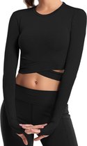 Crop sport shirt met uitgesneden details | zwart | maat L