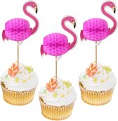 Cupcake Decoratie - Flamingo - Taarttopper - Honeycomb - Prikkers - 6 stuks