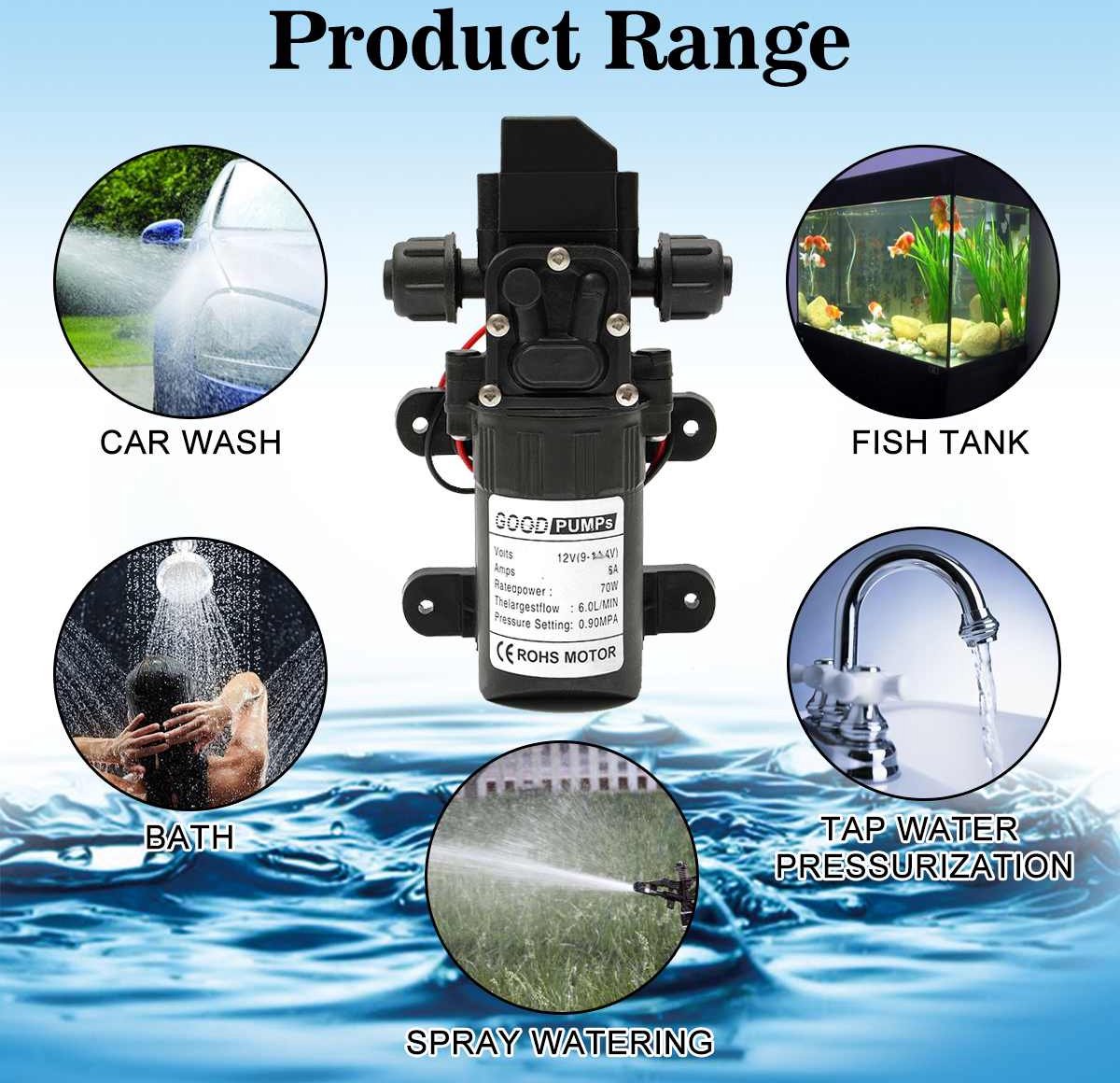 12VDC 100W 8L/Min 0.7Mpa Pompe à Eau Auto-amorçante Haute Pression Lavage - Auto