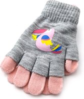 Kinder glitter handschoenen voor meisjes dubbellaags thermo met vogel print - roze