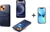 Apple iPhone 13 Mini Back Cover | Pu Leren Telefoonhoesje | Wallet | Blauw + 1x Screenprotector