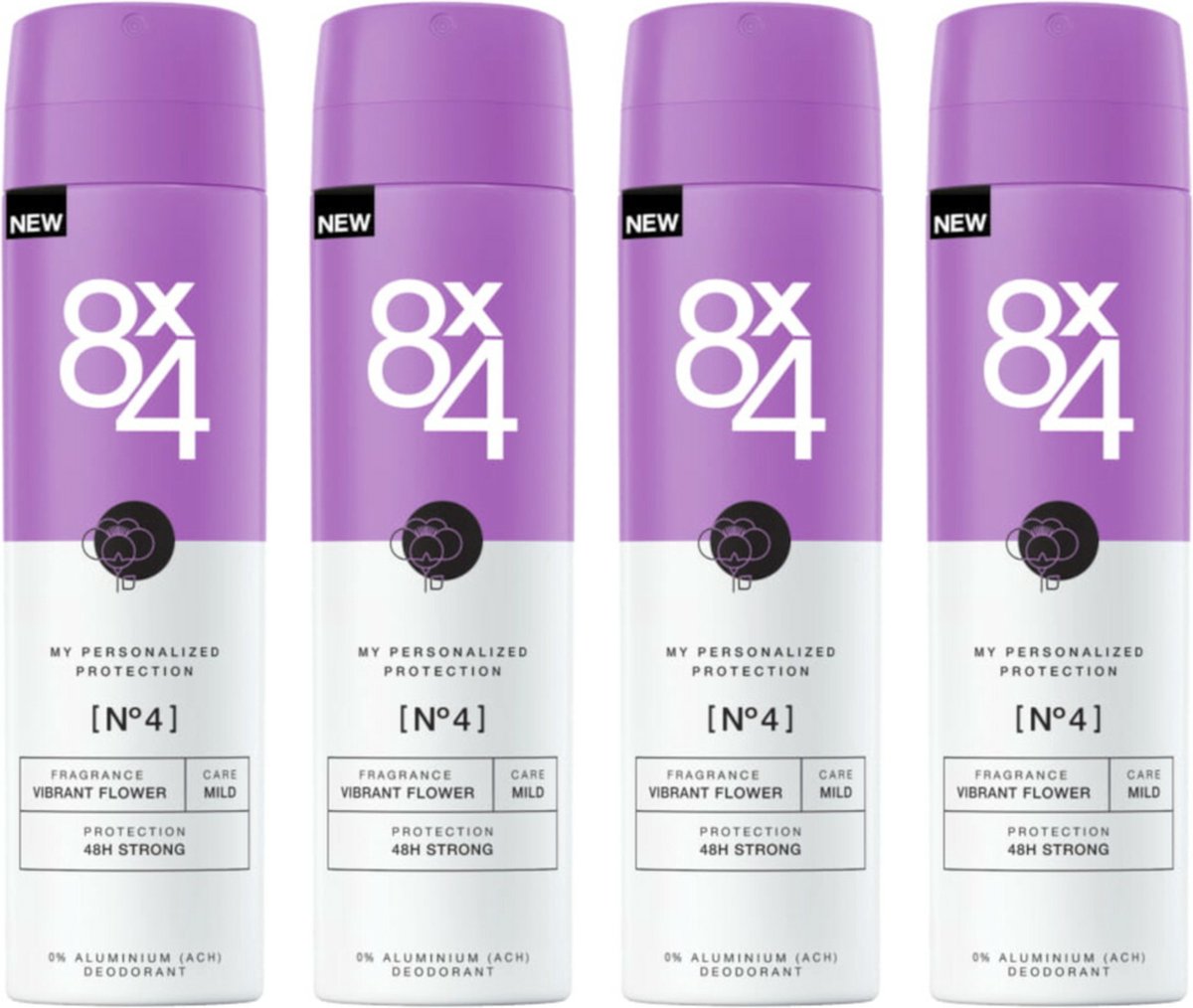 8x4 Deodorant Spray No 4 Vibrant Flower - Voordeelverpakking 4 x 150 ml