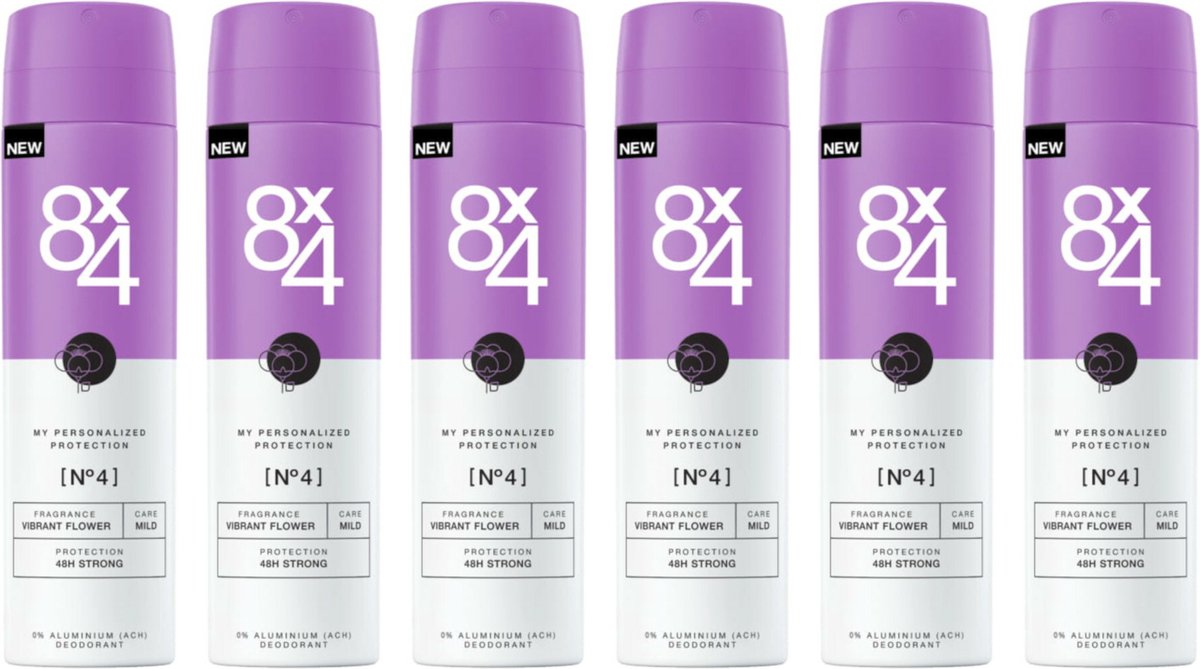 8x4 Deodorant Spray No 4 Vibrant Flower - Voordeelverpakking 6 x 150 ml