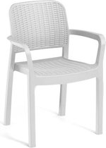 ALLIBERT by KETER - Veel van 6 stapelbare Bella monobloc fauteuils in kunsthars - geweven rotan imitatie - witte kleur.