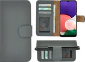 Samsung Galaxy A22 5G Hoesje - Bookcase - Portemonnee Hoes Echt leer Wallet case Grijs