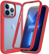 Apple iPhone 13 Pro Hoesje | Met ingebouwde screenprotector | Full Protect valbescherming | Doorzichtig / Rood