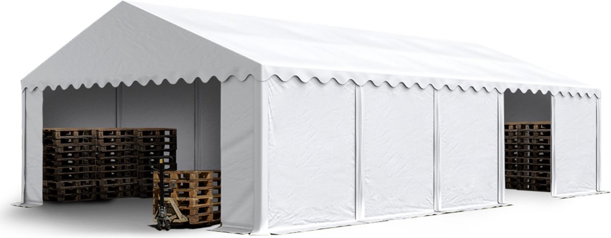 Opslagtent 5x10 m beschutting met PVC zeil 700 N waterdicht wit