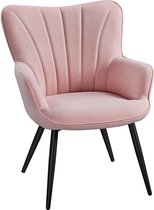 FURNIBELLA - Fauteuil relaxstoel frame van metaal/gestoffeerde stoel/woonkamermeubel/stoel/relaxstoel roze