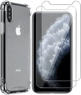 Hoesje geschikt voor iPhone XS Max - Anti Shock Siliconen Case Transparant Hoes - 2x Screenprotector Gehard Glas Beschermglas Tempered Glass Screen Protector