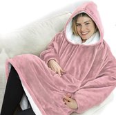 Hoodie Deken - Oversized Hoodie - Hoodie Blanket - Plaid met mouwen - Sherpa - Roze