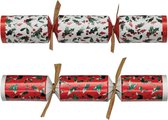 100 st. Christmas Crackers rood/wit met hulstblad 10 inch kerst tefeldecoratie