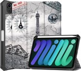 iPad Mini 6 Hoes Book Case Cover Tablet Hoes Met Pencil Houder - Eiffeltoren