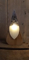 kerstkabouter - hout - met verlichting - gnoom - gnome - 21 cm hoog - gnome - zilveren muts