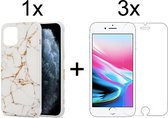 iPhone 7/8/SE 2020 Hoesje Marmer Wit Siliconen Case - 3x iPhone 7/8/SE 2020 Screenprotector