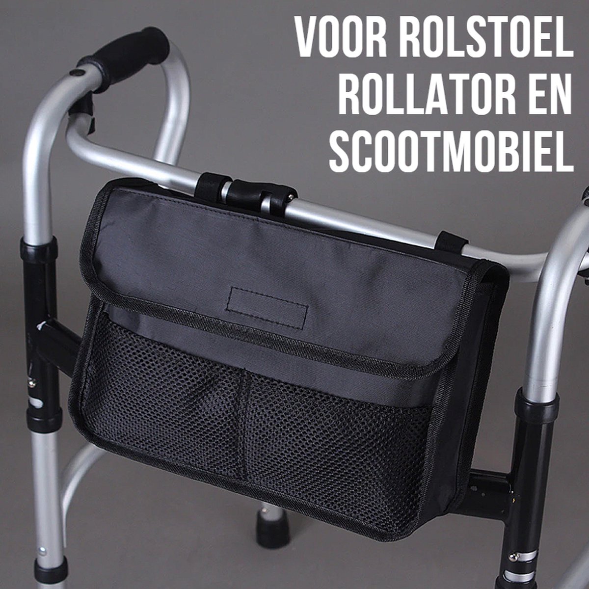 Goedkoopste Allernieuwste Universele Rollator Opbergtas - Rolstoel en Rollator Tas - Ruime Rollatortas - Zwart - 32 x 20 x 7 cm