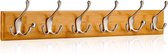 LARHN Wandkapstok hout - 6 driedubbele kapstokhaken muur - 59 cm kapstok - haak hout voor jassen, mantels en Meer