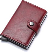 luxe pasjeshouder mannen en vrouwen - Uitschuifbare creditcardhouder - Leren pasjeshouder rood - Anti skim RFID Aluminium uitschuifbaar