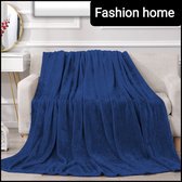 Mega mooi en mega groot luxe fleece plaid-bedsprei-deken- marine blauw 200x220 cm. Afgewerkt met een mooi zigzag structuur. 100% microvezel. Verkrijgbaar in diverse kleuren en maten. Dekbedst