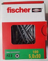 Fischer Power-Fast 5 x 90, Schroef, Metaal, Hout, Gedeeltelijk schroefdraad, Platte kop, Pozidriv