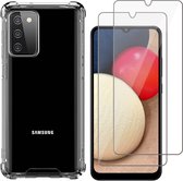 Hoesje geschikt voor Samsung Galaxy A02s - Back Cover Anti Shock Siliconen Case Transparant Hoes - 2x Screenprotector Gehard Glas Beschermglas Tempered Glass Screen Protector