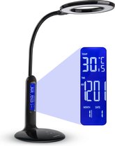 Aigostar Ivy - Bureaulamp led dimbaar -  met kalender/Timer/Temperatuurmeter/Alarm klok  - kinderkamer - Instelbare Kleurtemperatuur - 2700-6500K - Zwart