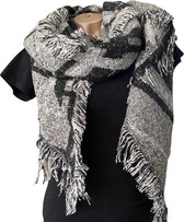 Lange Warme Dames Sjaal - Omslagdoek - Extra Dikke Kwaliteit - Geblokt - 2-Zijdig - Gemêleerd - Zwart - Grijs - 180 x 70 cm (XR-10)