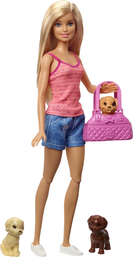 Barbie - Puppy badtijd - Barbiepop met 2 puppy's en accessoires - Modepop