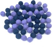 MooiVilt - viltballetjes - 70 stuks - kleurenmix - lila - donkerblauw  - 2,2cm - hobby - wolvilt - handwerk - creatief - Fairtrade