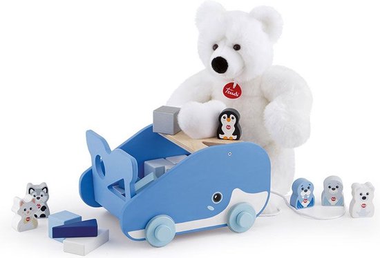 Sevi Blokkenkar Walvis 27 X 23 Cm Hout Blauw/wit