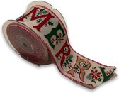 Kerstlint  | Merry Christmas | 1 Stuk | Lengte: 10 M | Breedte: 6.3 CM | Sneeuwvlok | Rood | Groen | Goud | Lint Met IJzerdraad | Kerstlint Met Glitters | Cadeaulint | Luxe Lint | Cadeauversi