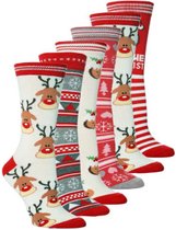 Kerstsokken dames - 3 paar - Kerst sokken - rood / wit / groen - random / mix - print kerstboom / rendier / Kerstman - 36-40