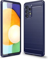 Samsung Galaxy A53 Hoesje - MobyDefend TPU Gelcase - Geborsteld Metaal + Carbonlook - Navy Blauw - GSM Hoesje - Telefoonhoesje Geschikt Voor: Samsung Galaxy A53