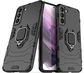 Samsung Galaxy S22 Hoesje - MobyDefend Dubbelgelaagde Pantsercase Met Standaard - Zwart - GSM Hoesje - Telefoonhoesje Geschikt Voor: Samsung Galaxy S22