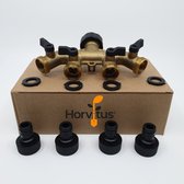 Horvitus® Waterverdeler - 4 weg - Messing - met rubbers en koppelingen