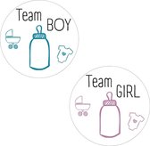 20 x Gender Reveal Autocollants Team Girl Boy - Autocollant de Fermeture - Sticker Cadeau Garçon Fille - Rond 40mm Rose Blauw Zwart - 20 pièces - Sticker Baby Shower