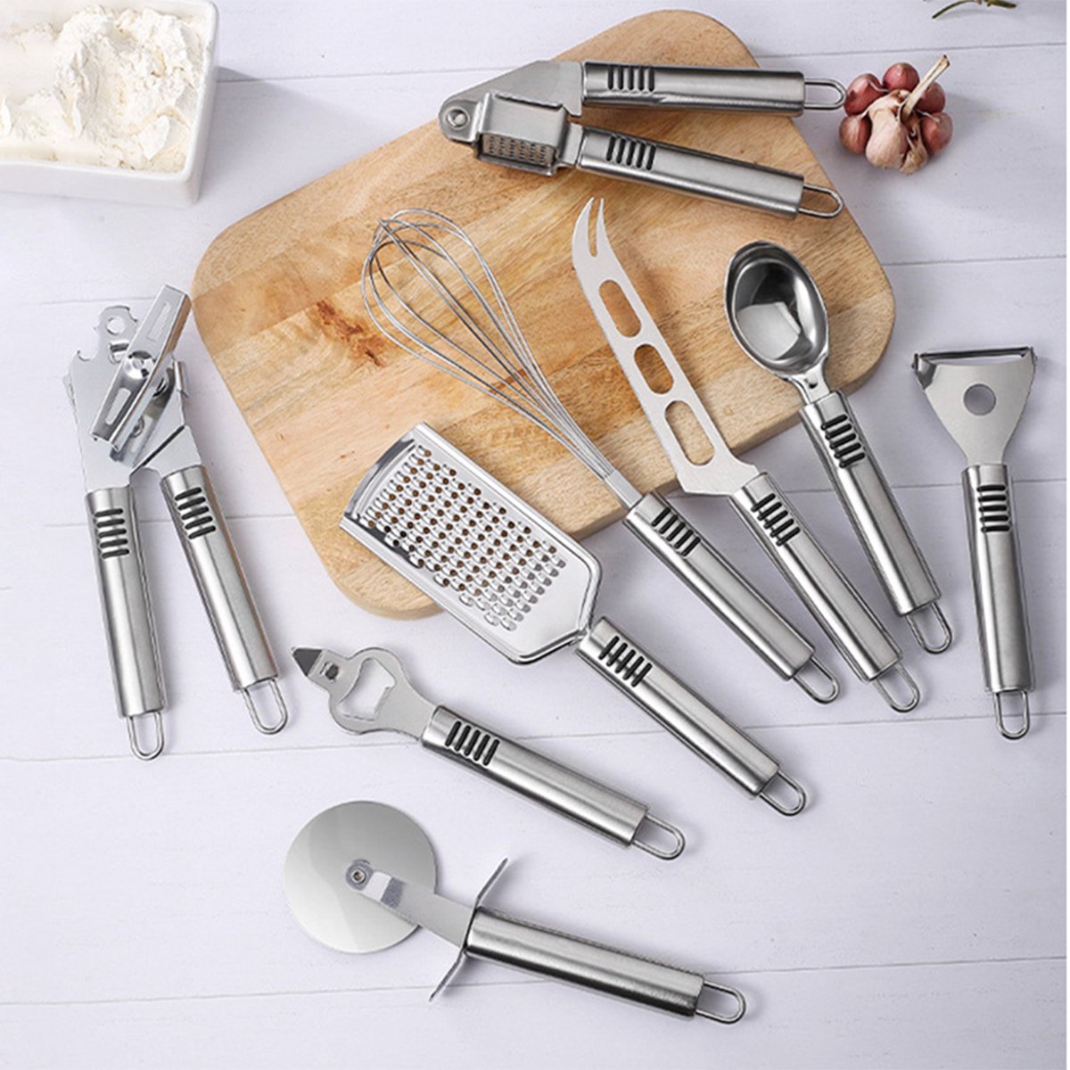 COOK With COLOR 7-delige keukengadgetset roestvrijstalen keukengerei met zachte roze handgrepen
