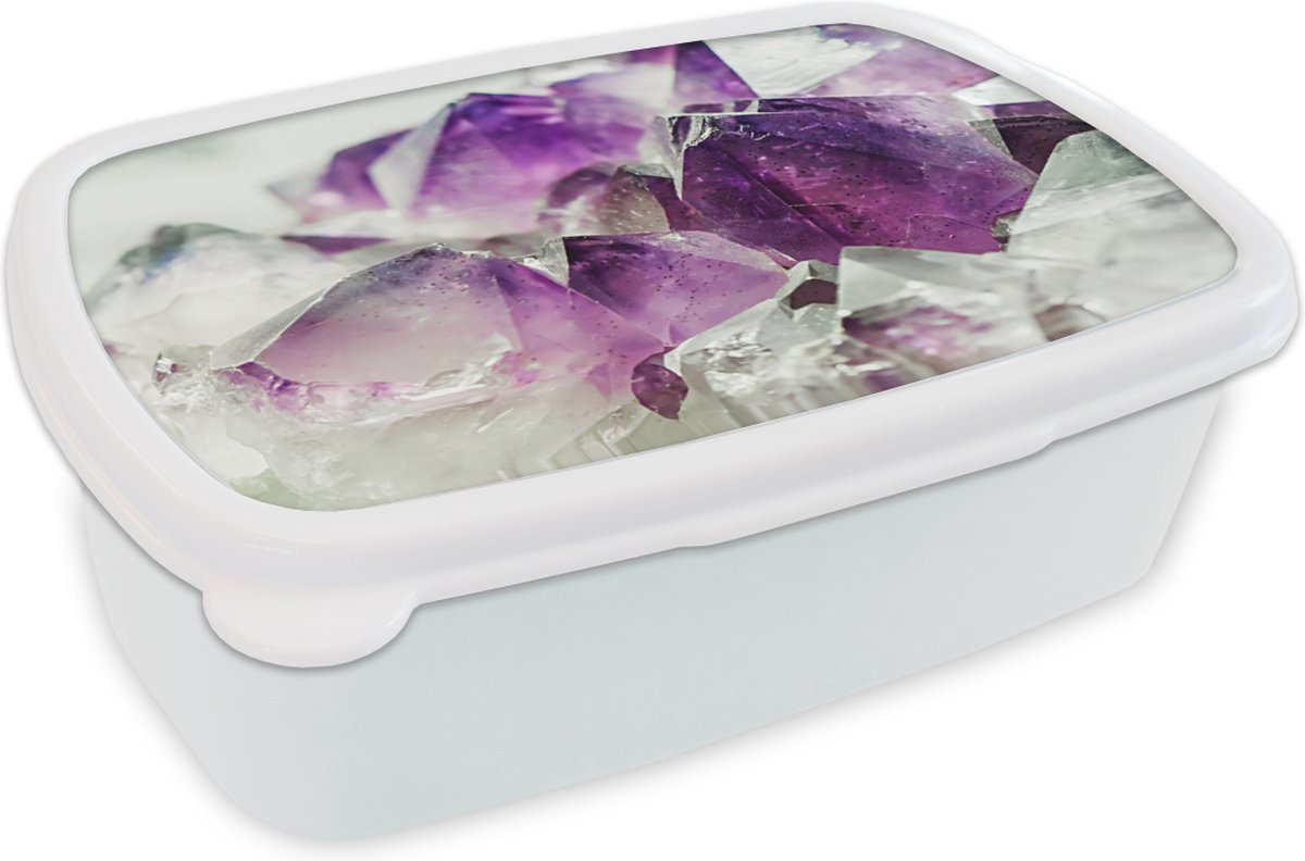 Broodtrommel Wit - Lunchbox - Brooddoos - Amethist edelsteen - 18x12x6 cm - Volwassenen