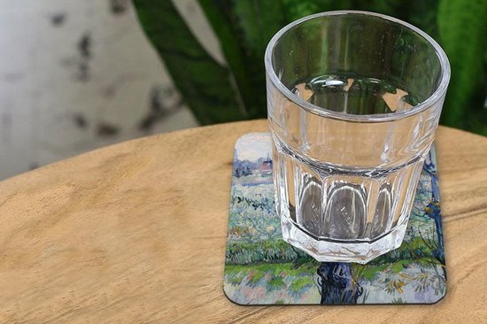 Onderzetters voor glazen - Zicht op Arles - Schilderij van Vincent van Gogh - 10x10 cm - Glasonderzetters - 6 stuks