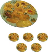 Onderzetters voor glazen - Rond - Zonnebloemen - Schilderij van Vincent van Gogh - 10x10 cm - Glasonderzetters - 6 stuks