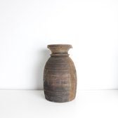 Nepalse pot | H28x14cm | houten | kruik | vaas | Nepal | rond | gebruikt | landelijk |