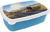 Broodtrommel Blauw - Lunchbox - Brooddoos - Trein - Natuur - Blauw - 18x12x6 cm - Kinderen - Jongen