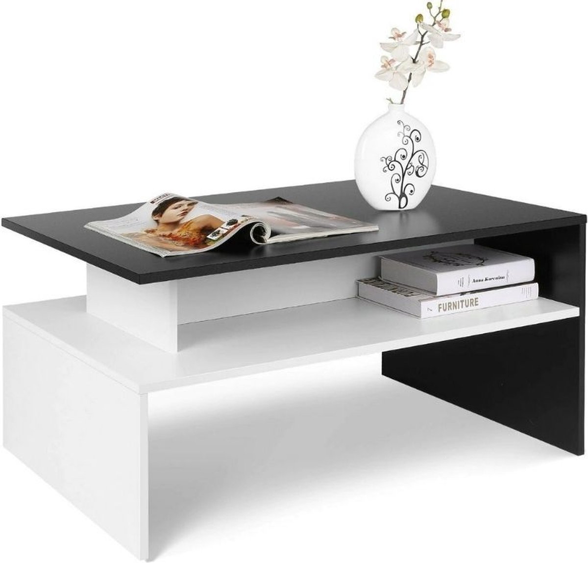 GOPLUS Salontafel met ledverlichting, hoogglanzend woonkamertafel met 2
