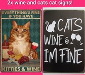 Kattenhebbedingen - 2x wandbord -2x cat sign - 2x Katten tekstbord - cats & kitties and wine!