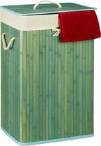 Relaxdays 1x wasmand bamboe - wasbox opvouwbaar - 80 liter - met waszak - blauw